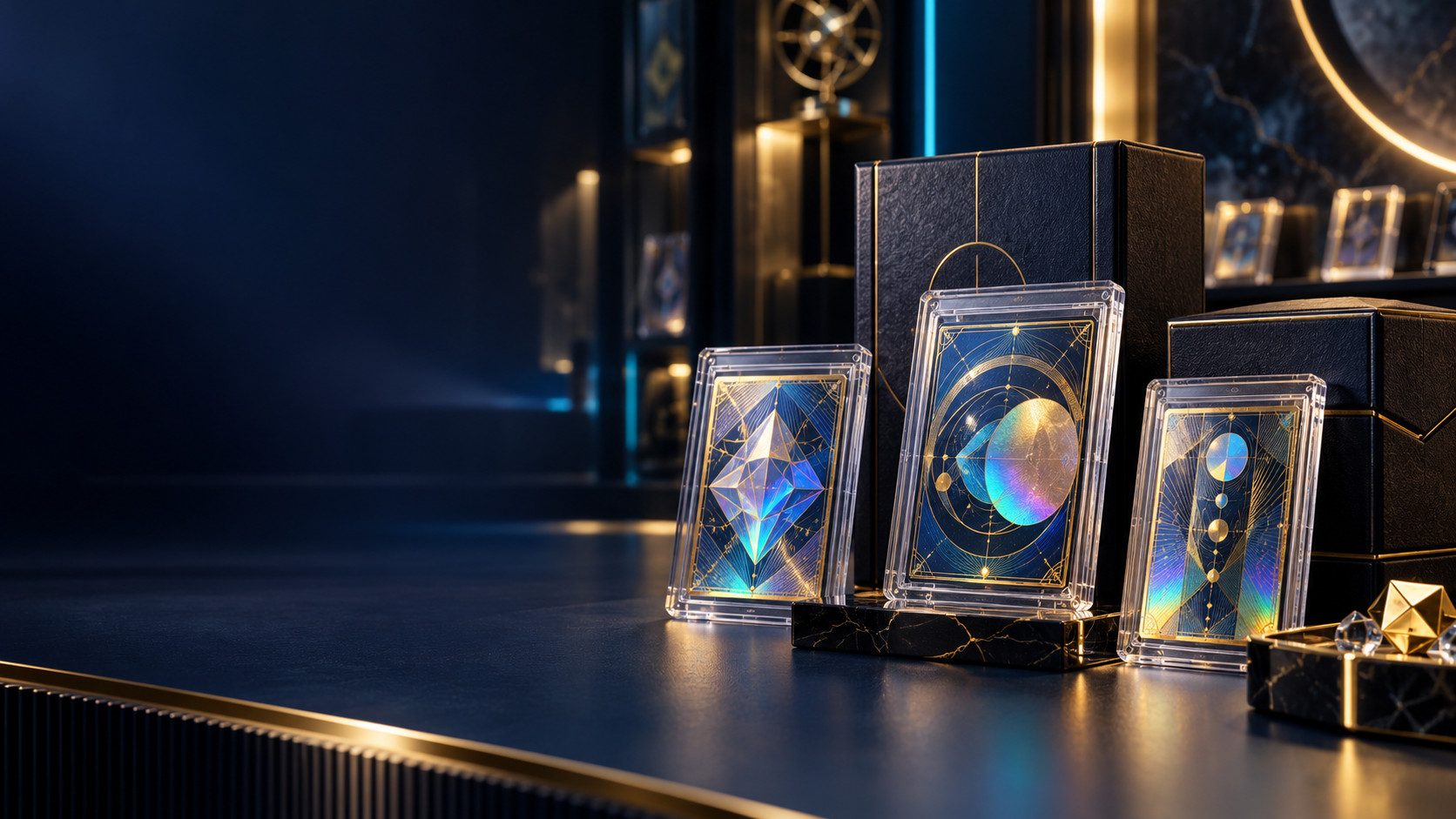 Premium trading card collection in a secure display vault