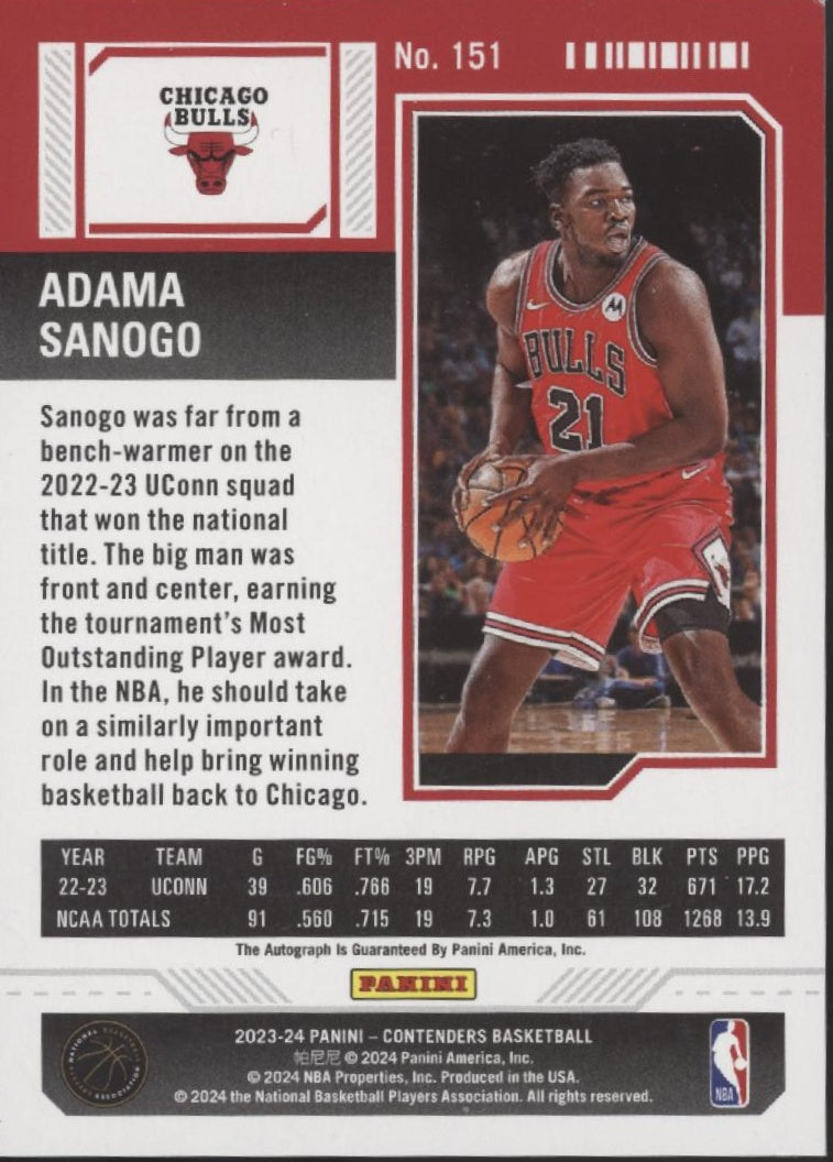 Adama Sanogo 2023-24 Panini Contenders The Finals Ticket RC Auto 17/49 #151、Collector Store LLC、kayou
