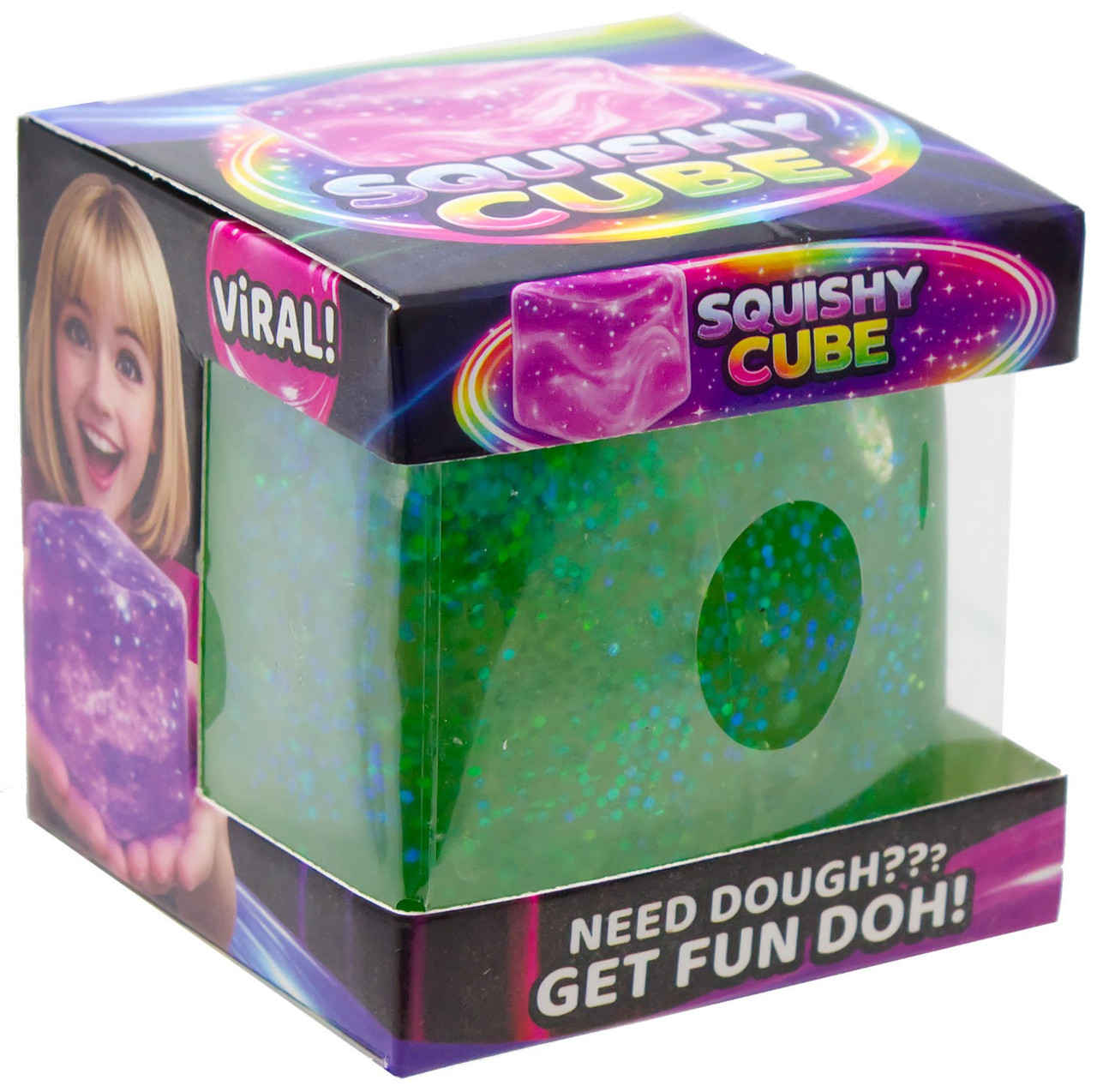 Fun Doh Squishy Cube GREEN Squeeze Toy、ToyWiz、kayou