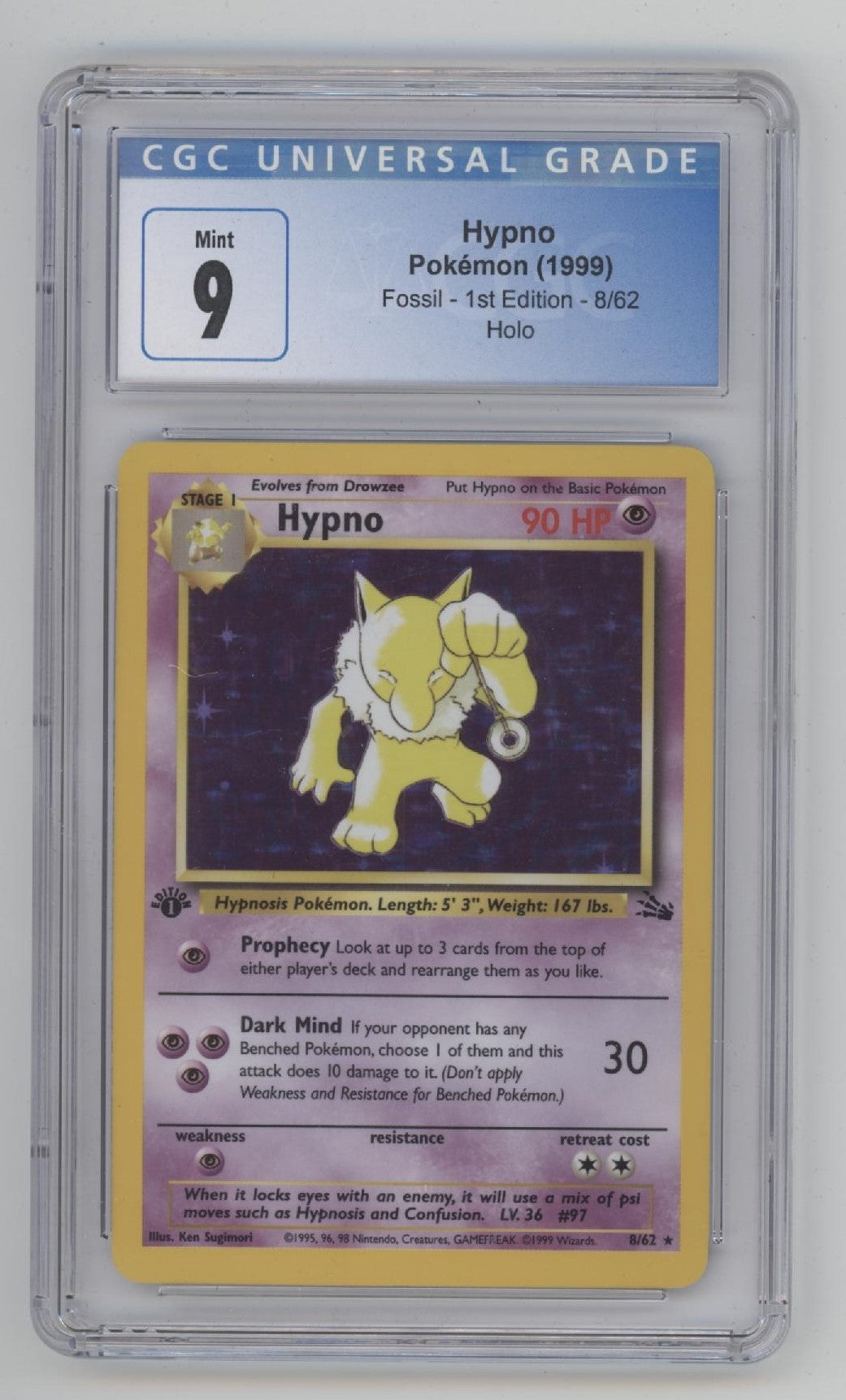 Hypno Pokemon Fossil Holo 1st Edition #8 CGC 9、Collector Store LLC Gaming、kayou