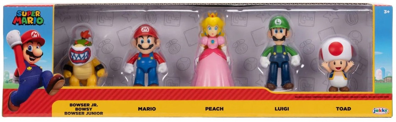 World of Nintendo Super Mario Bowser Jr, Mario, Peach, Luigi & Toad 2.5-Inch Mini Figure 5-Pack、ToyWiz、kayou
