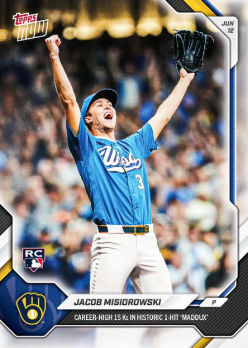 MLB Milwaukee Brewers 2026 NOW Baseball Jacob Misiorowski #325 Rookie, 15 K's , 1-Hit 
