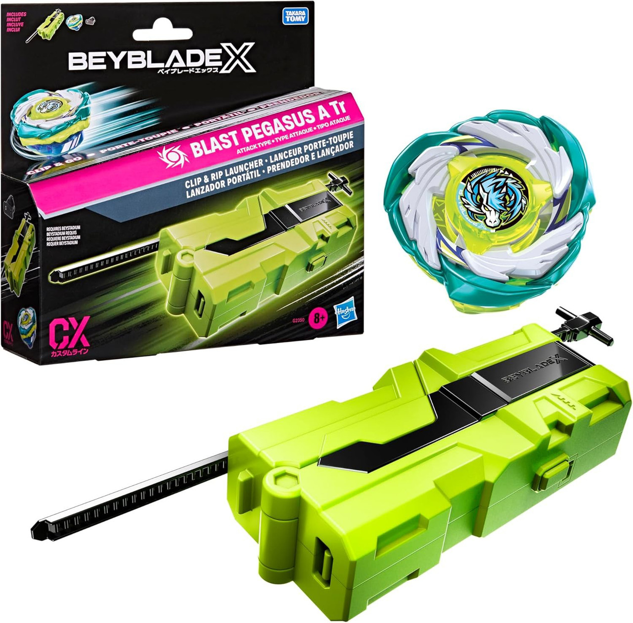 Beyblade X CX Infinity Blast Pegasus A Tr Starter Pack Set Clip & Rip Launcher with Takara Tomy Attack Type Top Right-Spinning Top、ToyWiz、kayou