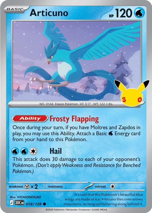 Pokemon Trading Card Game 30th Celebration Common Articuno #18、ToyWiz、kayou