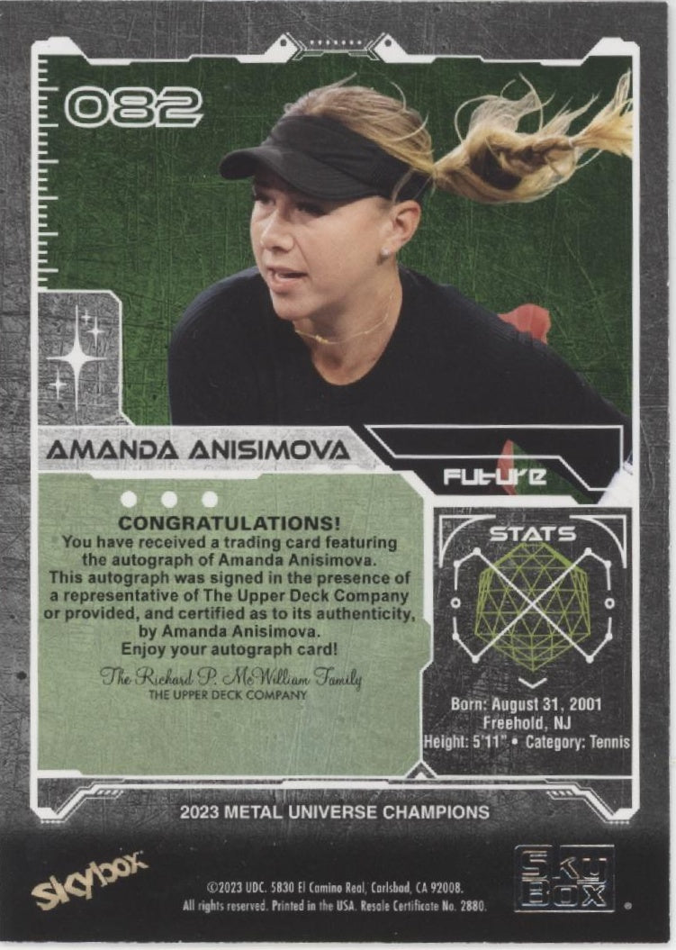 Amanda Anisimova 2023 Skybox Metal Universe Champions RC Auto #082、Collector Store LLC、kayou
