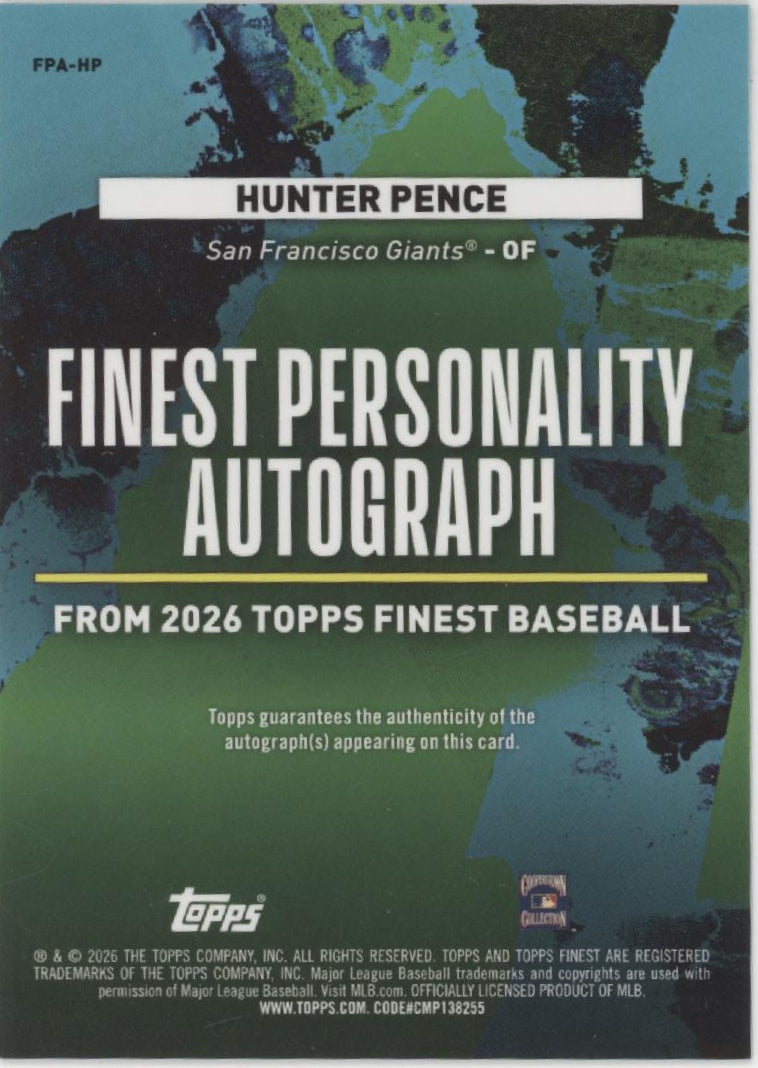 Hunter Pence 2026 Topps Finest Personality Refractor Auto #FPA-HP、Collector Store LLC、kayou