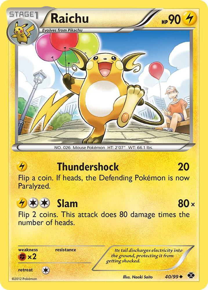 Pokemon Black & White Next Destinies Uncommon Raichu #40 Reverse Holofoil、ToyWiz、kayou