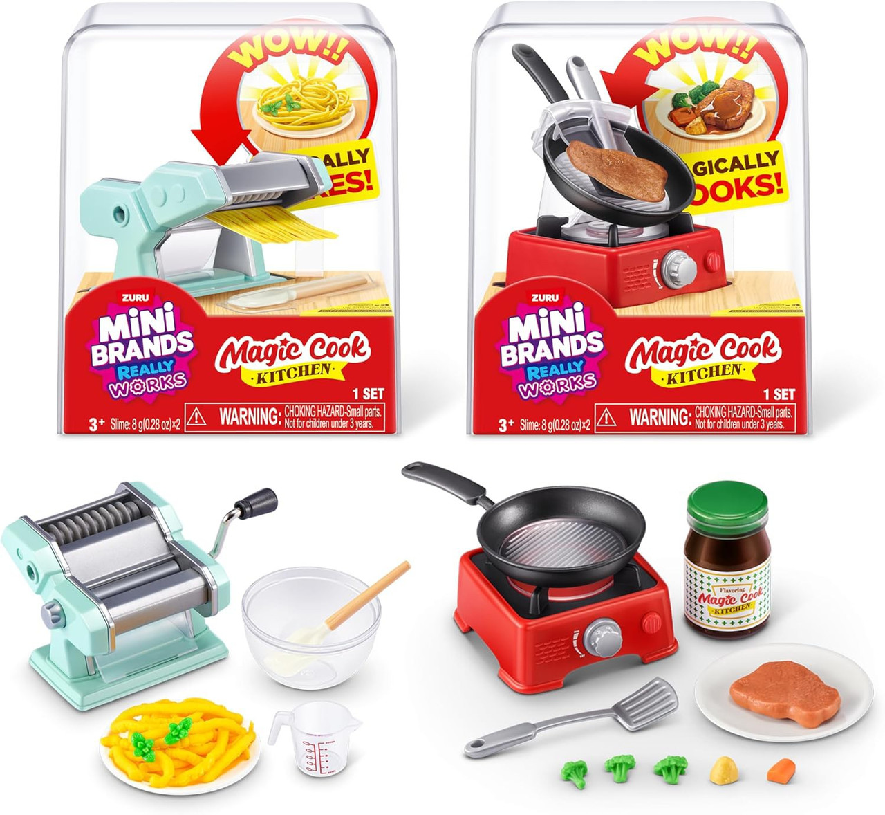 Mini Brands! Really Works Magic Cook Kitchen Pasta Maker & Steak with Frying Pan 2-Pack、ToyWiz、kayou