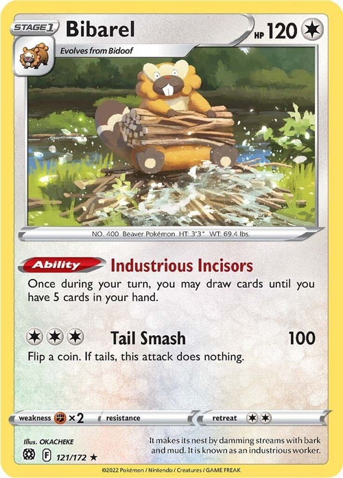 Pokemon Trading Card Game Sword & Shield Brilliant Stars Holo Rare Bibarel #121 Reverse Holo、ToyWiz、kayou