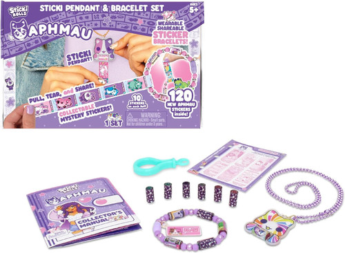 Sticki Rolls Aphmau Sticki Pendant & Bracelet Set Multipack Rainbow Swirl Cat, 120 Stickers! 、ToyWiz、kayou
