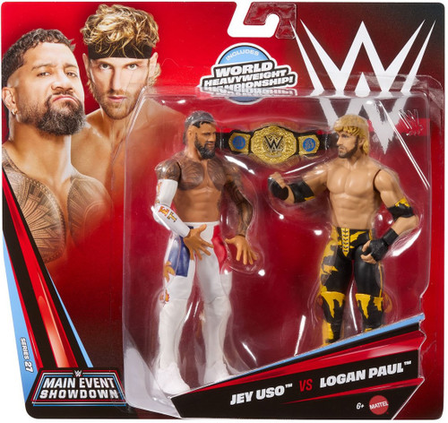WWE Wrestling Main Event Showdown Series 27 Jey Uso vs Logan Paul Action Figure 2-Pack with World Heavyweight Championship Belt!、ToyWiz、kayou