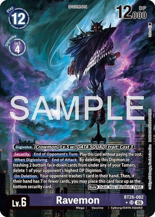 Digimon Trading Card Game Timeless Bonds Super Rare Ravemon BT26-082 Alternate Art、ToyWiz、kayou