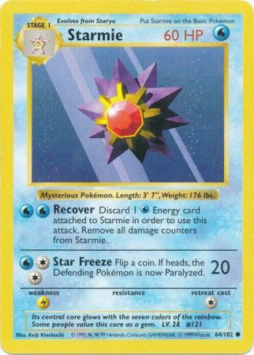 Pokemon Base Set Common Starmie #64 Shadowless Heavily Played、ToyWiz、kayou