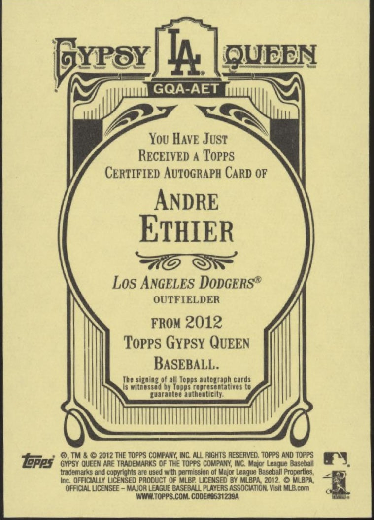 Andre Ethier 2012 Topps Gypsy Queen Auto #GQA-AET、Collector Store LLC、kayou
