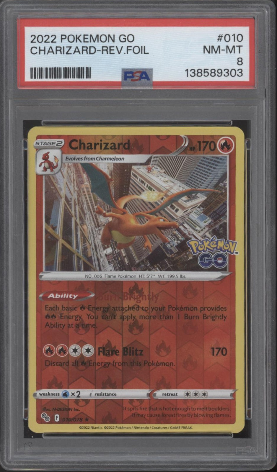 Charizard Pokemon GO Reverse Holo #010 PSA 8、Collector Store LLC Gaming、kayou