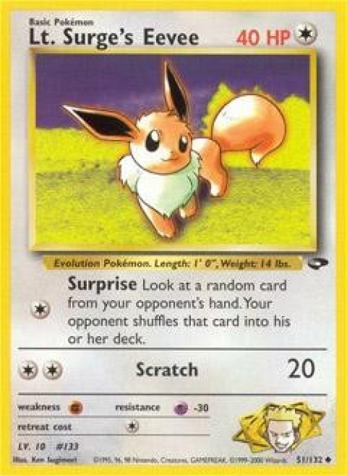 Pokemon Gym Challenge Uncommon Lt. Surge's Eevee #51 1st Edition、ToyWiz、kayou