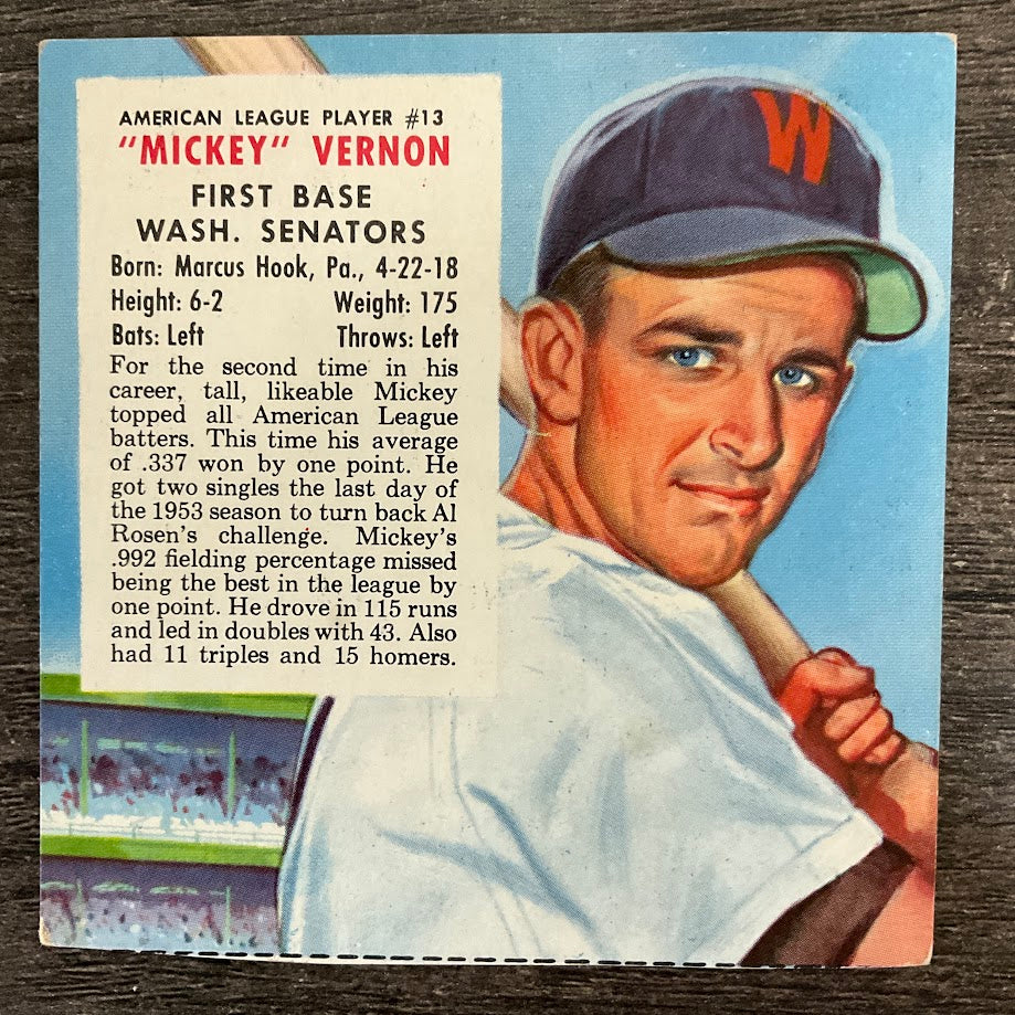 Mickey Vernon 1954 Red Man #13 Washington Senators VG-EX、Collector Store LLC、kayou