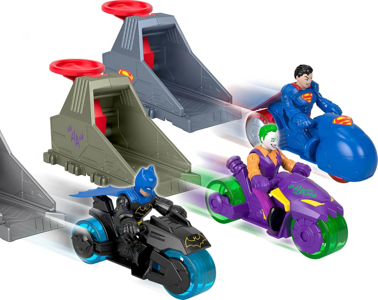 Fisher Price DC Super Friends Imaginext Batman, Superman & The Joker 3-Inch Vehicle Launcher Set、ToyWiz、kayou