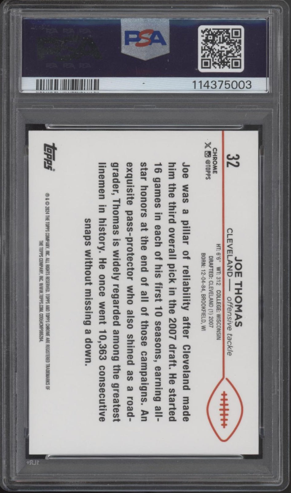 Joe Thomas 2024 Topps Chrome White Geometric Refractor 07/15 #32 PSA 9、Collector Store LLC、kayou