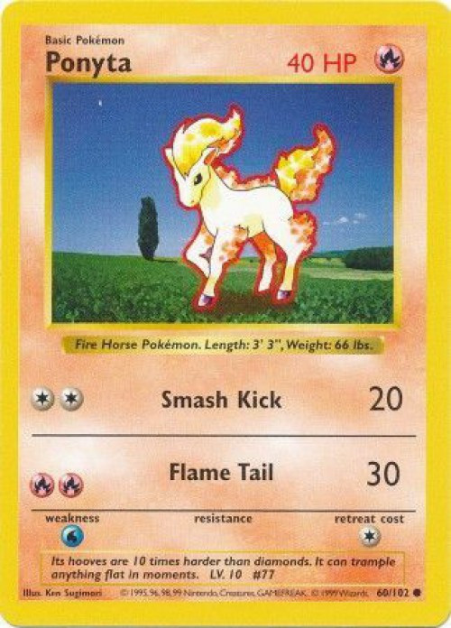 Pokemon Base Set Common Ponyta #60 Shadowless Heavily Played、ToyWiz、kayou