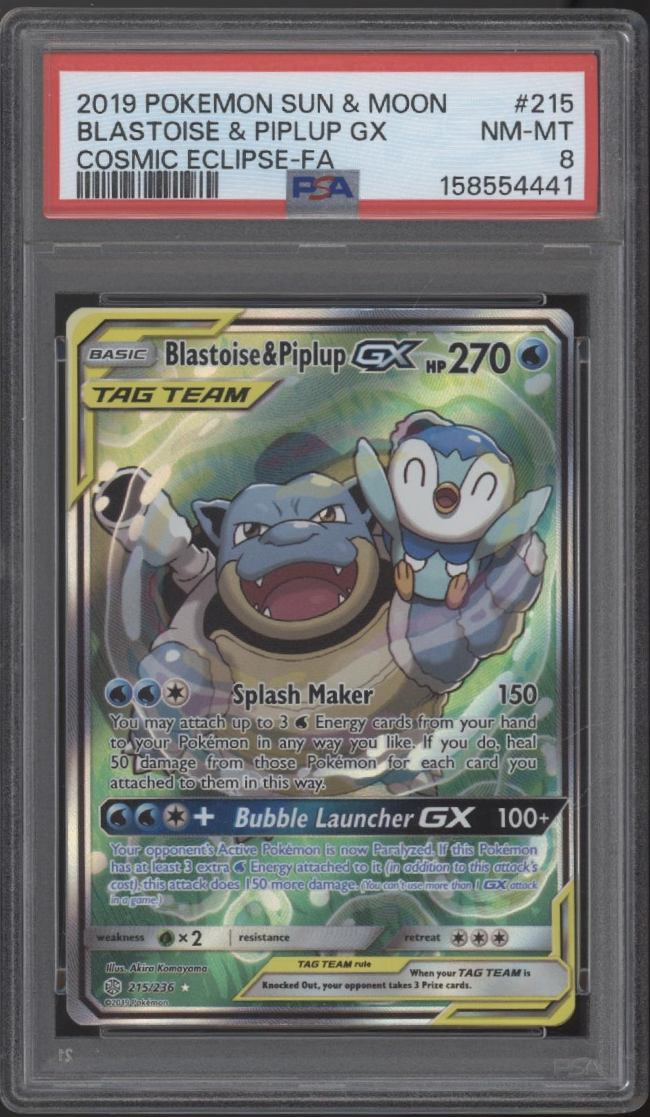 Blastoise & Piplup GX Pokemon Cosmic Eclipse Full Art #215 PSA 8、Collector Store LLC Gaming、kayou