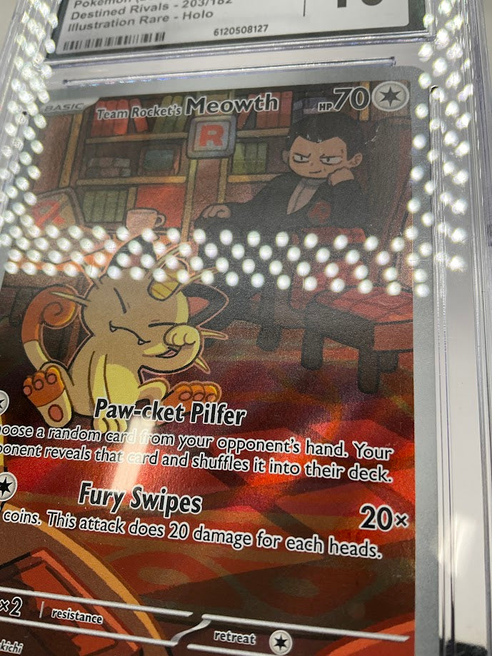 Team Rocket's Meowth Pokemon Destined Rivals Illustration Rare Holo #203 CGC 10、Collector Store LLC Gaming、kayou