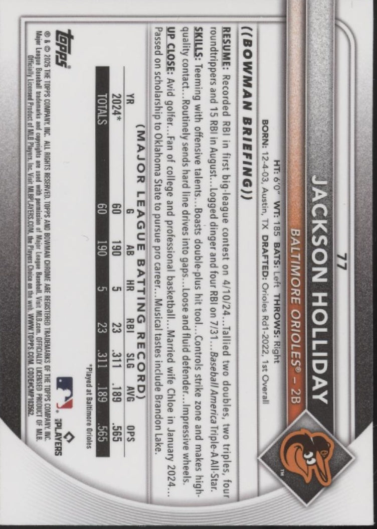 Jackson Holiday 2025 Bowman Chrome Fuchsia Mojo Refractor 174/199 #77、Collector Store LLC、kayou