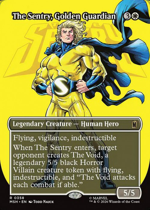 MtG Marvel Super Heroes Rare The Sentry, Golden Guardian #358 Borderless Logo、ToyWiz、kayou