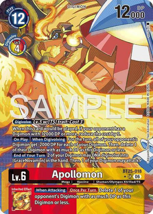 Digimon Trading Card Game Dual Revolution Super Rare Apollomon BT25-018 Alternate Art、ToyWiz、kayou