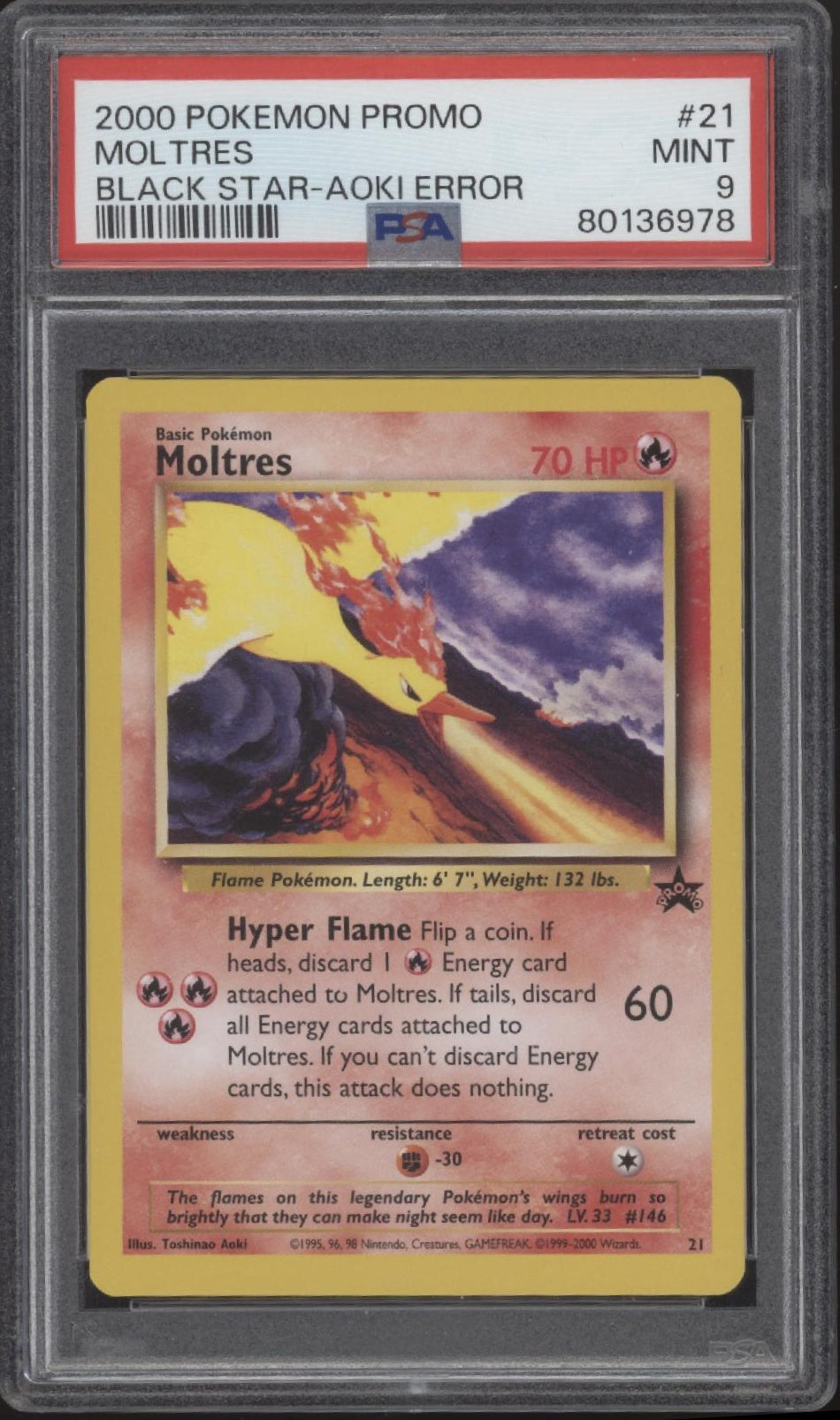 Moltres Pokemon Black Star Promo Aoki Error #21 PSA 9、Collector Store LLC Gaming、kayou