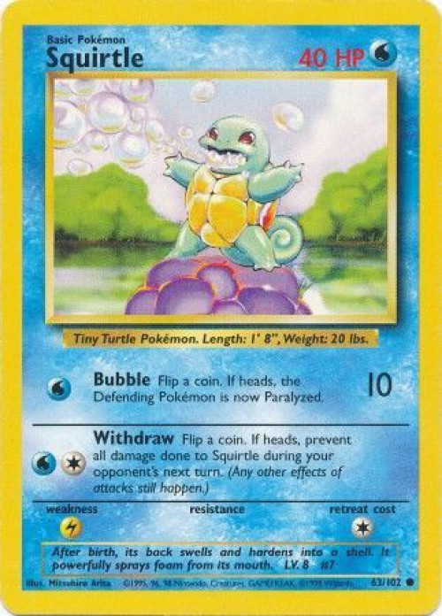 Pokemon Base Set Common Squirtle #63 Moderately Played、ToyWiz、kayou