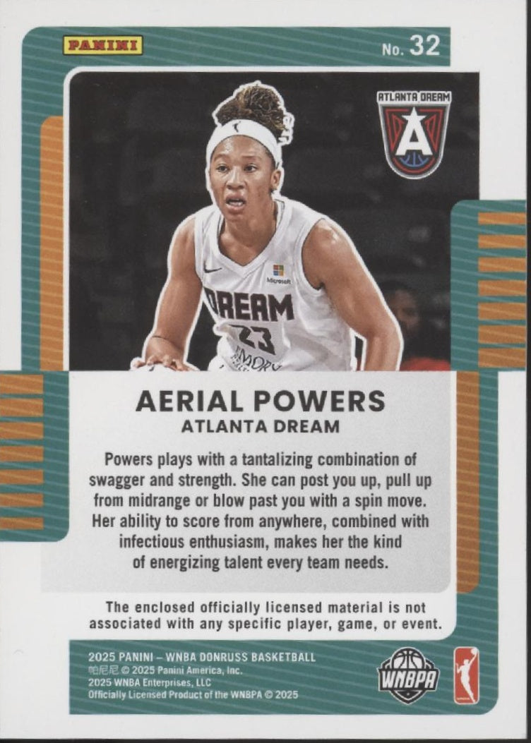 Aerial Powers 2025 Panini WNBA Donruss Jersey Series Green Swatch 03/30 #32、Collector Store LLC、kayou