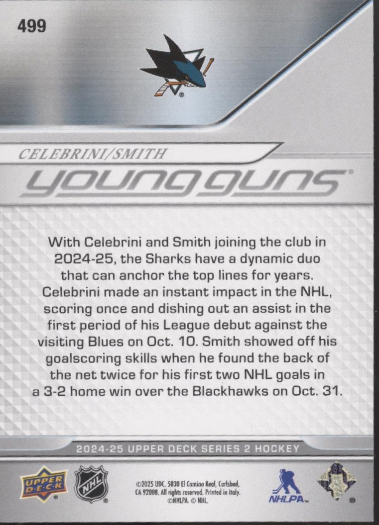 Macklin Celebrini / Will Smith 2024-25 Upper Deck Series 2 Young Guns RC #499、Collector Store LLC、kayou