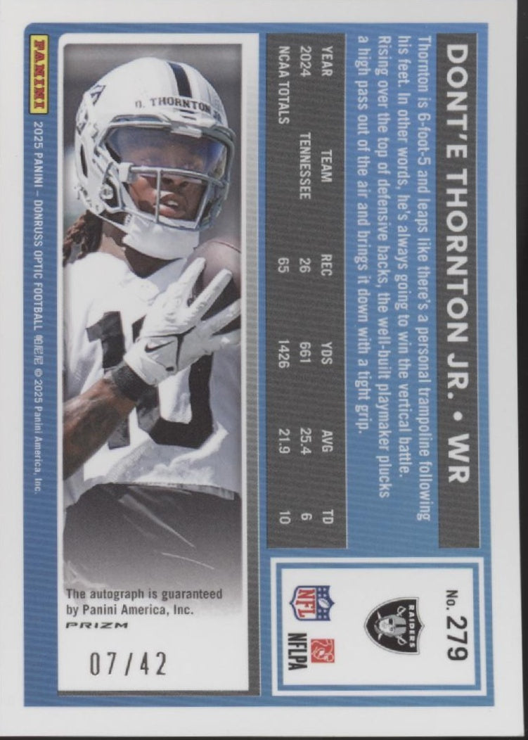 Dont'e Thornton Jr. 2025 Donruss Optic Rated Rookie Purple Prizm RC Auto 07/42、Collector Store LLC、kayou