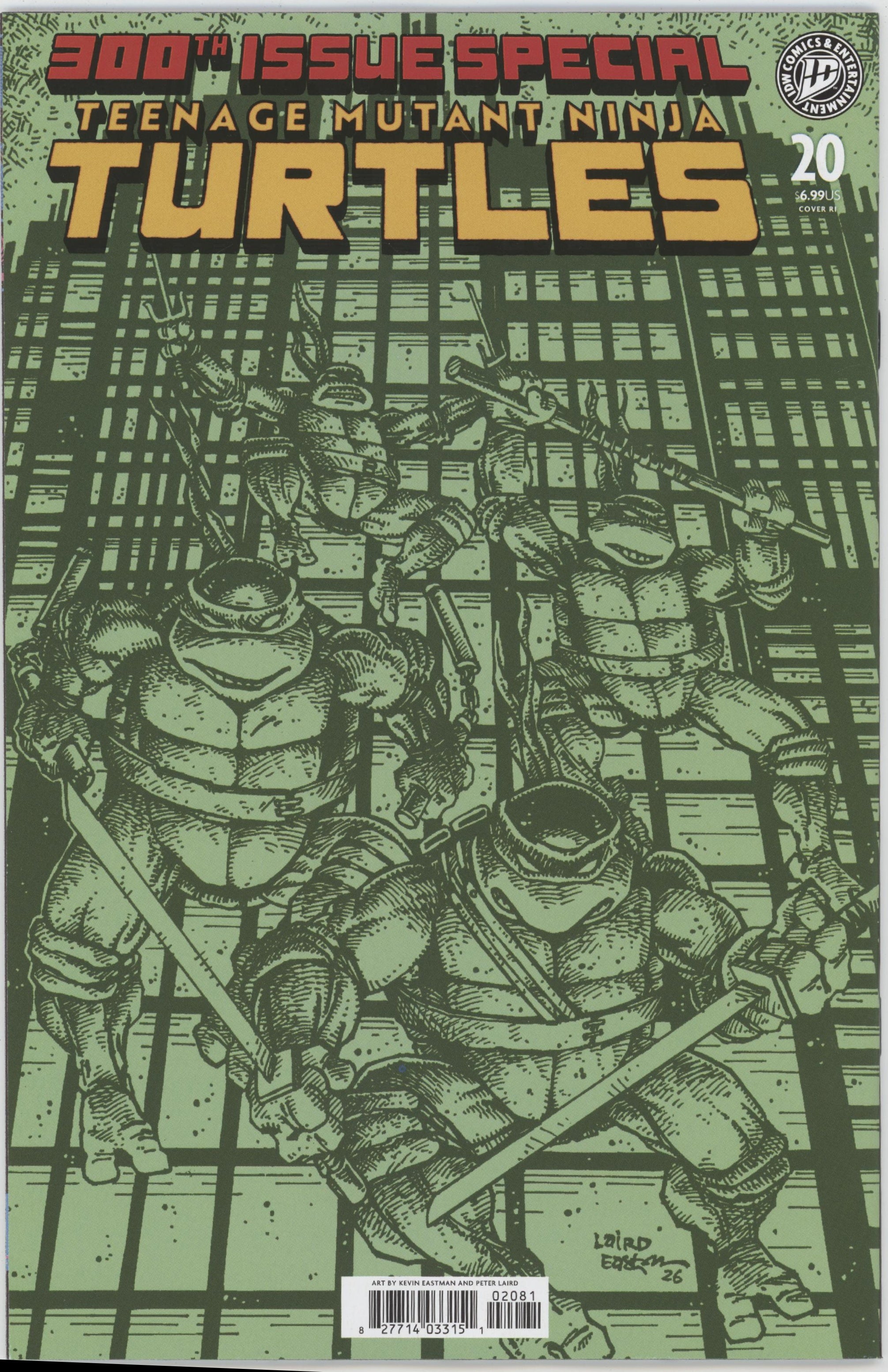 Teenage Mutant Ninja Turtles #20RIA: 300th Issue Special Variant Ri (25) (Eastman & Laird Full Art Black & White)、IDW Publishing、kayou