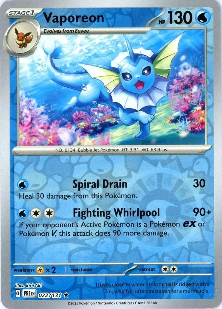 Pokemon Trading Card Game Prismatic Evolutions Rare Vaporeon #22 Reverse Holo、ToyWiz、kayou