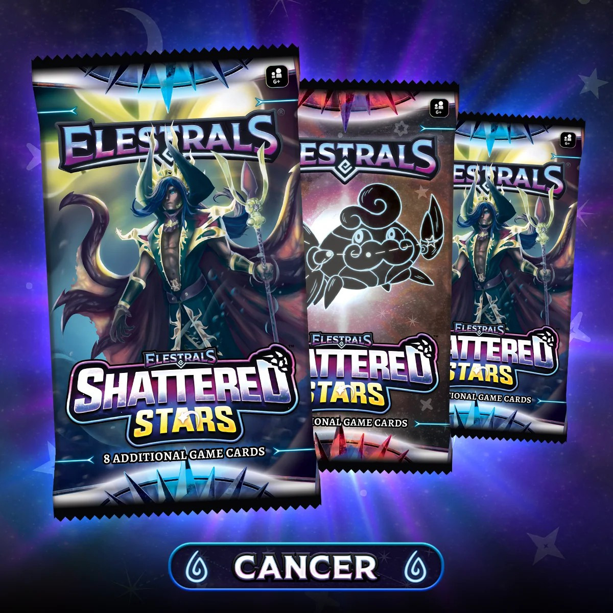 Elestrals Trading Card Game Shattered Stars Cancer Booster 3-Pack Bundle、ToyWiz、kayou