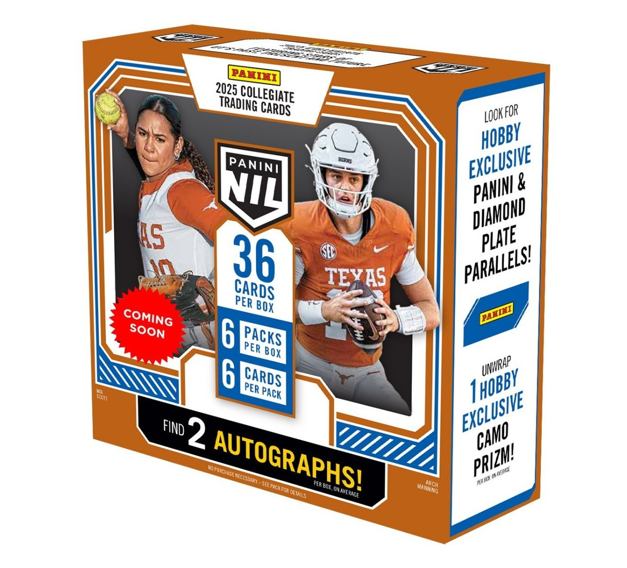 College Panini 2025 NIL University of Texas Trading Card HOBBY Box 6 Packs、ToyWiz、kayou