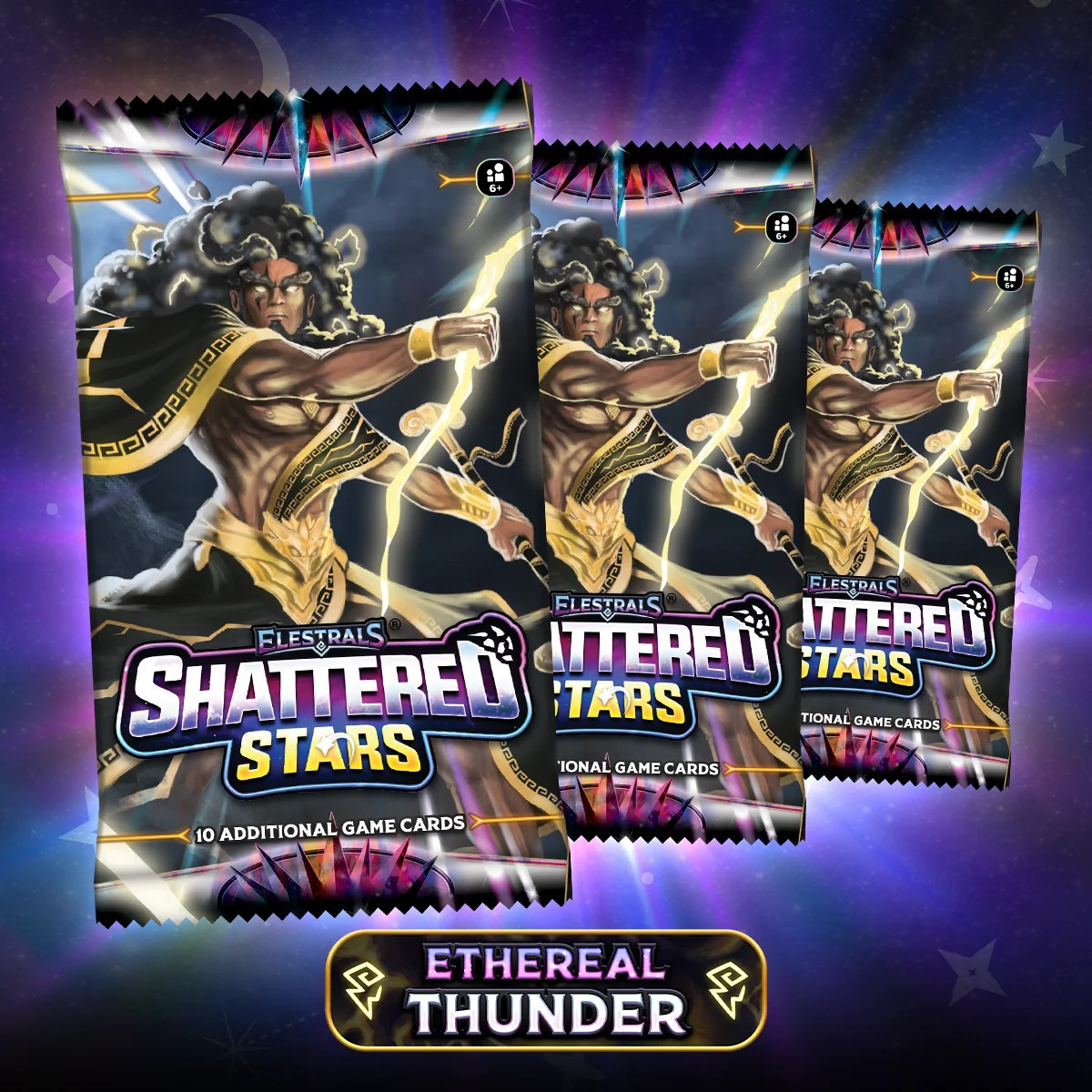 Elestrals Trading Card Game Shattered Stars Ethereal Thunder Booster 3-Pack Bundle、ToyWiz、kayou