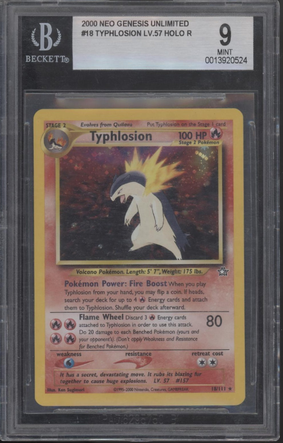 Typhlosion Pokemon Neo Genesis Holo #18 Beckett 9、Collector Store LLC Gaming、kayou