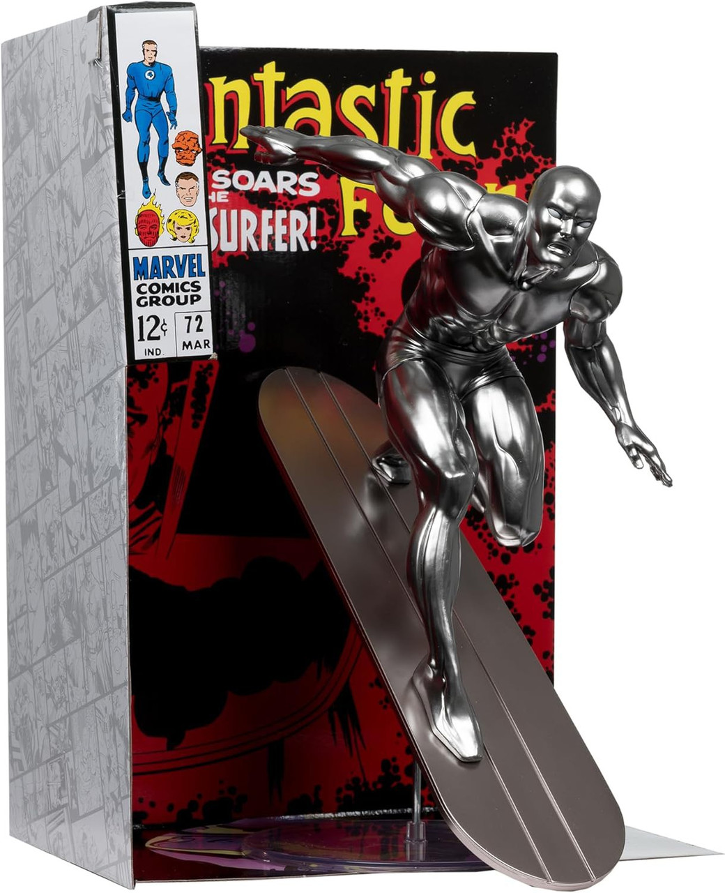 McFarlane Toys Marvel Fantastic Four Silver Surfer Posed Figure with Scene & Comic Fantastic Four #72, Damaged Package、ToyWiz、kayou