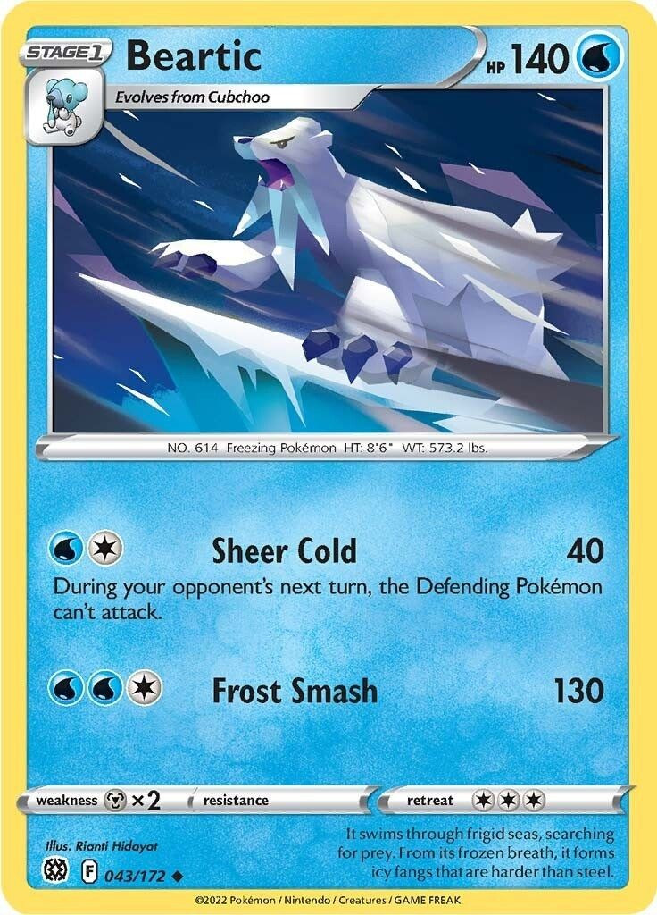 Pokemon Trading Card Game Sword & Shield Brilliant Stars Uncommon Beartic #43 Reverse Holo、ToyWiz、kayou