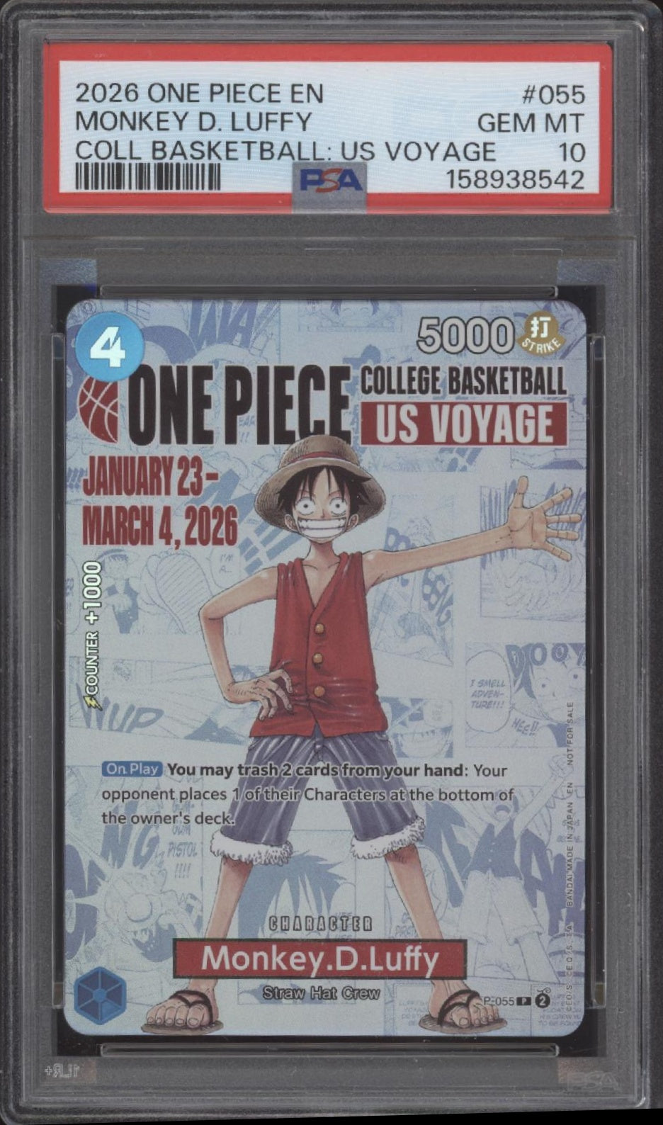 Monkey D Luffy One Piece Card Game College Basketball US Voyage #055 PSA 10 #3、Collector Store LLC Gaming、kayou