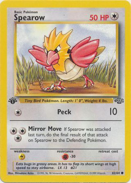 Pokemon Jungle Common Spearow #62 1st Edition Moderately Played、ToyWiz、kayou