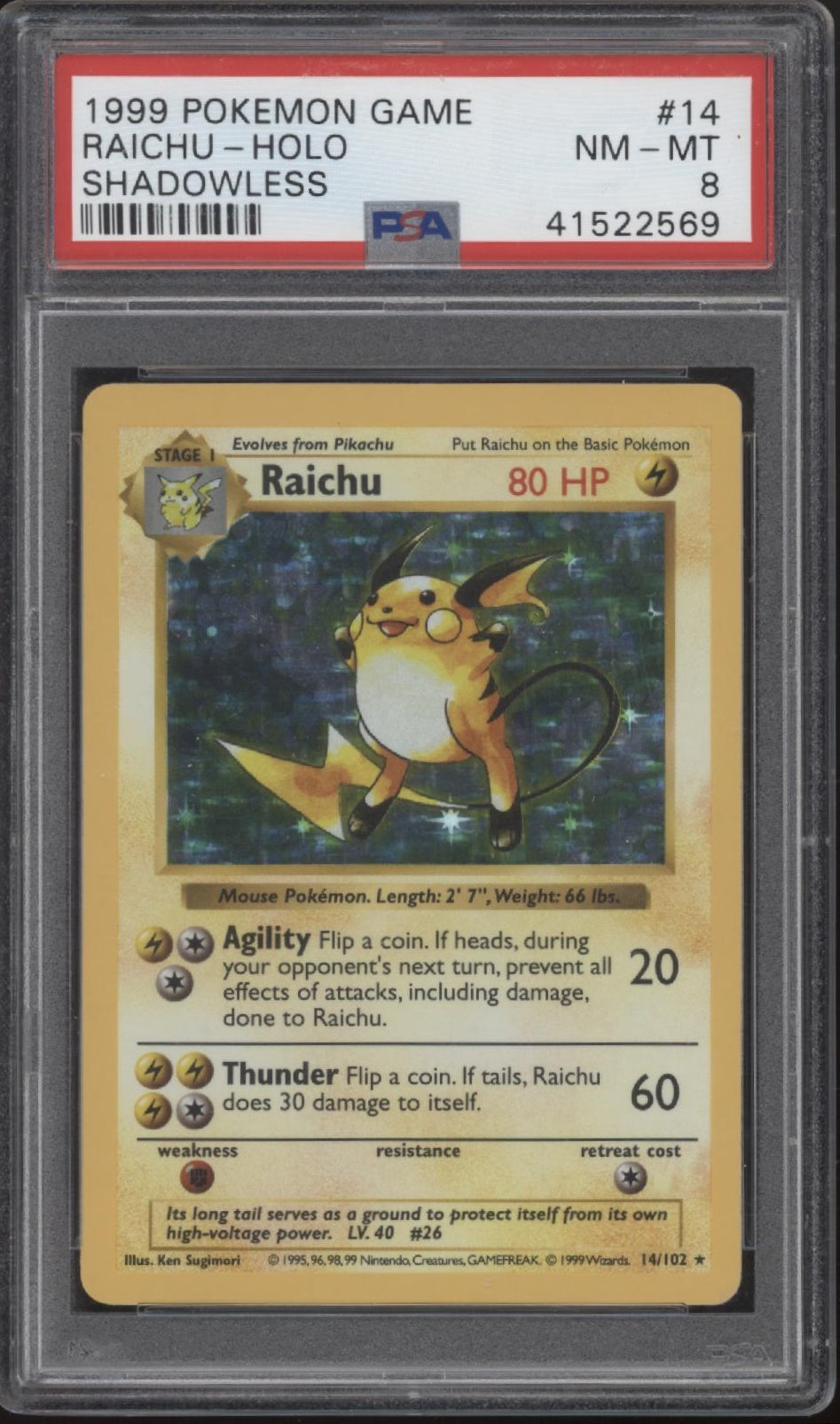 Raichu Pokemon Base Set Shadowless Holo #14 PSA 8、Collector Store LLC Gaming、kayou
