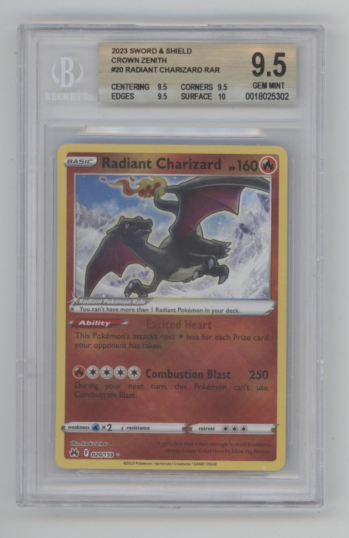 Radiant Charizard Pokemon Crown Zenith #20 Beckett 9.5、Collector Store LLC Gaming、kayou