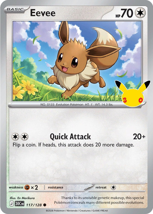 Pokemon Trading Card Game 30th Celebration Common Eevee #117、ToyWiz、kayou