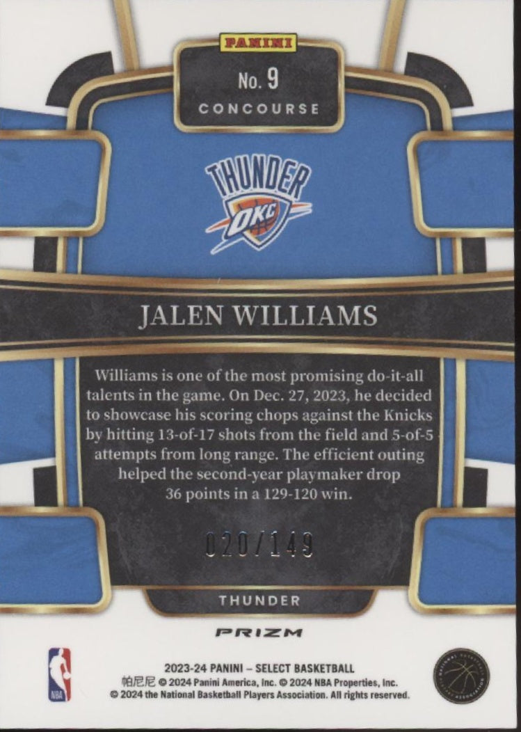 Jalen Williams 2023-24 Panini Select White Prizm 020/149 #9、Collector Store LLC、kayou