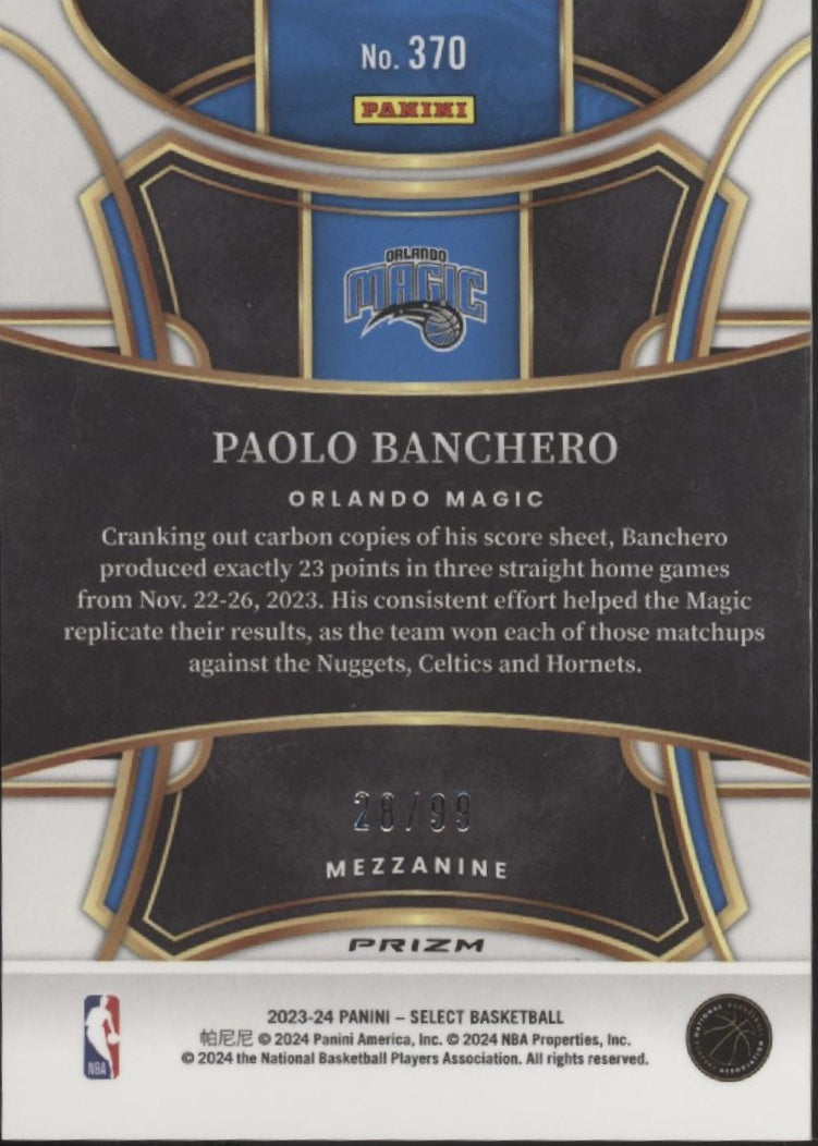 Paolo Banchero 2023-24 Panini Select Pink Ice Prizm 28/99 #370、Collector Store LLC、kayou