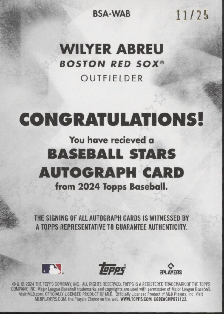 Wilyer Abreu 2024 Topps Series 1 Red Star RC Auto 11/25 #BSA-WAB、Collector Store LLC、kayou